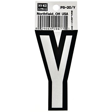 HY-KO Hy-Ko PS-20/Y Reflective Letter, Character: Y, 3-1/4 in H Character, Black/White Character, Vinyl