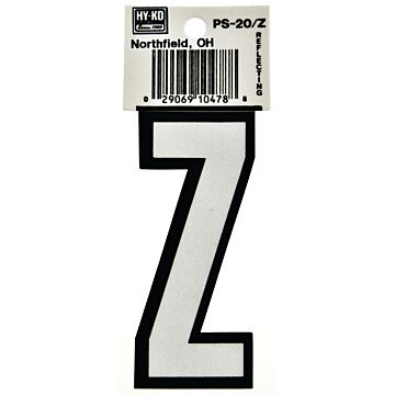 HY-KO Hy-Ko PS-20/Z Reflective Letter, Character: Z, 3-1/4 in H Character, Black/White Character, Vinyl