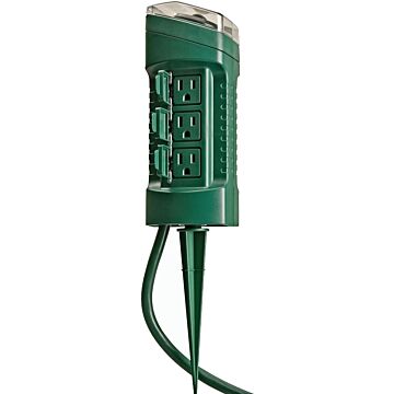 CCI 13547 Power Stake, 15 A, 125 V, 1875 W, 6 -Outlet, Green