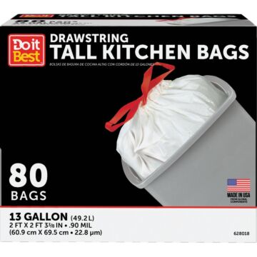 Do It Best Drawstring Tall Kitchen Trash Bag (White - 80pk) 13 gal