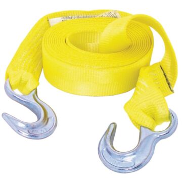 KEEPER 02815 Emergency Tow Strap, 12,000 lb, 2 in W, 15 ft L, Hook End, Polyester, Yellow