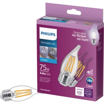 Philips 75W Equivalent Daylight BA11 Medium Dimmable LED Light Bulb (3-Pack)