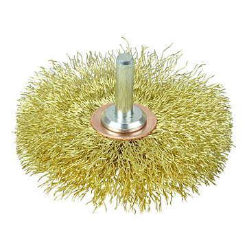 Weiler 3" Narrow Face Stem-Mounted Crimped Wire Wheel, .0118" Brass Fill, 1/4" Stem