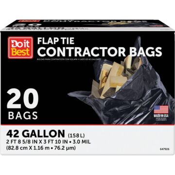 Do It Best Flap Tie Contractor Trash Bag (Black - 20pk) 42 Gal