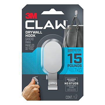 3M CLAW™ Drywall Hooks 3DH15SLV-1ES, 15lb, Silver, 1 ct