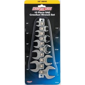 Channellock Standard 3/8 In. Drive Crowfoot Wrench Set (10-Piece)
