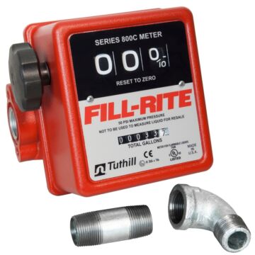 Fill-Rite 807CMK Flow Meter Kit, 3/4 in Connection, NPT, 5 to 20 gpm, 50 psi Pressure, 3-Digit Display