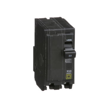Mini circuit breaker, QO, 50A, 2 pole, 120/240VAC, 10kA, plug in, consumer pack