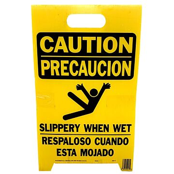 HY-KO Hy-Ko PFS-11 Caution Wet Floor Sign, 12-1/4 in W, Yellow Background, CAUTION SLIPPERY WHEN WET, English and Spanish