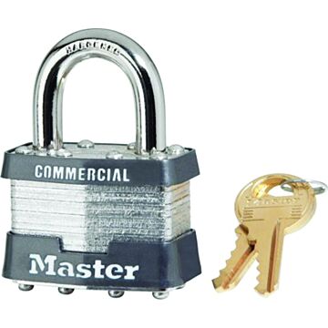 Master Lock 1KA 2002 Padlock, Keyed Alike Key, Open Shackle, 5/16 in Dia Shackle, 15/16 in H Shackle, Steel Shackle