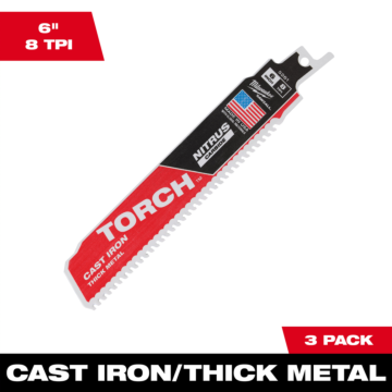 Milwaukee 6" 8 TPI TORCH™ with NITRUS™ Carbide SAWZALL® Blade for Cast Iron (3 PK)