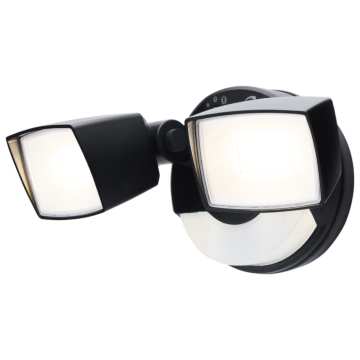 LED Security Light with Nightlight - PIR Sensor - Dual Head - Field Selectable - Black Finish