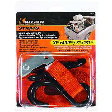 KEEPER 05110 Tie-Down, 1 in W, 10 ft L, Nylon, Orange, 400 lb, S-Hook End Fitting