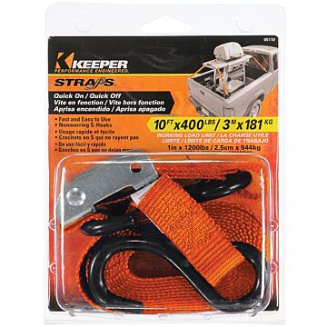 Keeper 05110 Tie-Down, 1 in W, 10 ft L, Nylon, Orange, 400 lb, S-Hook End Fitting