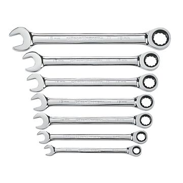 GearWrench 9417 Wrench Set, 7-Piece, Steel, Polished Chrome, Specifications: Metric Measurement