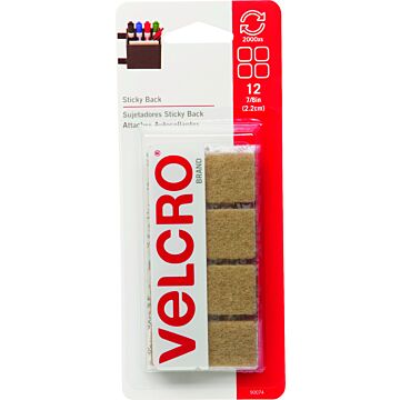 VELCRO Brand 90074 Fastener, 7/8 in W, 7/8 in L, Nylon, Beige, Rubber Adhesive