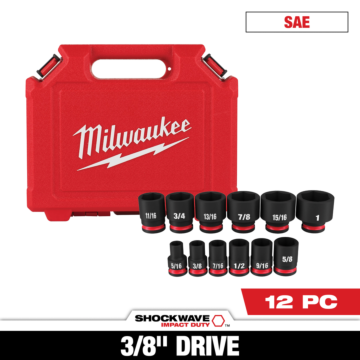 Milwaukee 12PC SHOCKWAVE™ Impact Duty 3/8" Drive SAE Standard 6 Point Socket Set