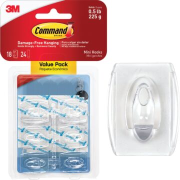 3M Command Clear Mini Adhesive Hook (18-Pack)
