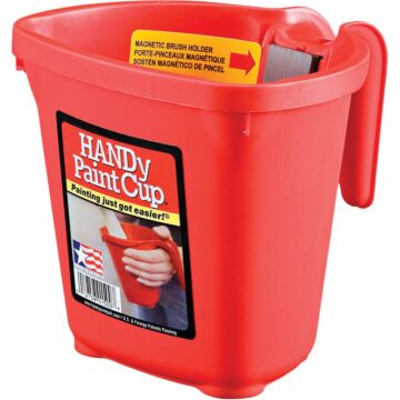 HANDy Paint Cup 1 Pt. Red Painter's Bucket with Hand Rest and Magnetic Brush Holder