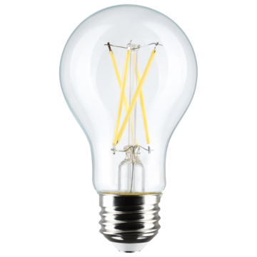 Satco 8 Watt A19 LED Filament - Clear - 2700K - Medium Base - 120 Volt - 4-Pack