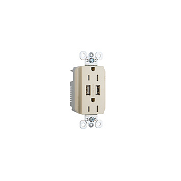 Pass & Seymour 3.1A Spec Grade USB Outlet, Type A, 15A, Tamper-Resistant, Ivory