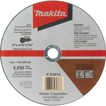 Makita 9" x .079" x 7/8" INOX Thin Cut-Off Wheel, 36 Grit