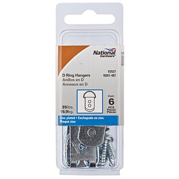 National Hardware V2527 Series N261-487 D-Ring Hanger, 35 lb, Steel, Zinc