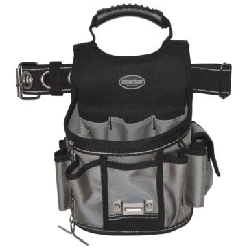 Bucket Boss 55300 Sparky Utility Pouch, 52 in Waist, 17-Pocket, Poly Fabric, Black/Gray, 9 in W, 14 in H, 6 in D