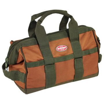 Bucket Boss Original Series 60012 Gatemouth Tool Bag, 12 in W, 7 in D, 9 in H, 16-Pocket, Poly Ripstop Fabric, Brown