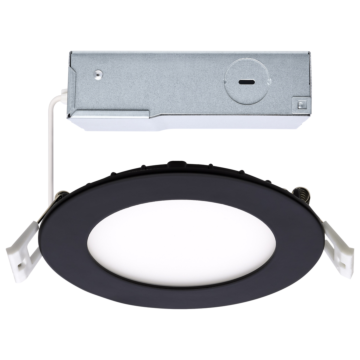 10 Watt LED Direct Wire Downlight - 4-Inch - CCT Selectable - Round - Remote Driver - Black Finish