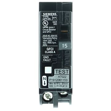 Siemens QF115AN Circuit Breaker, GFCI, Low Voltage, 15 A, 1 -Pole, 120 V, Plug Mounting