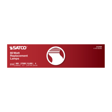 Satco 8 Watt A19 LED Filament - Soft White - 2700K - Medium Base - 120 Volt - 4-Pack