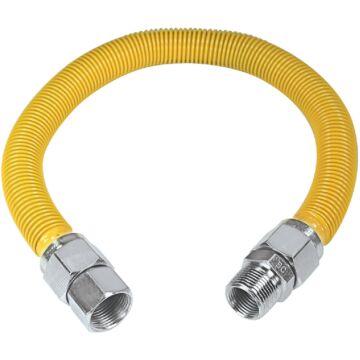 Dormont 1 In. OD x 24 In. Coated Stainless Steel Gas Connector, 3/4 In. FIP x 3/4 In. MIP (Tapped 1/2 In. FIP)