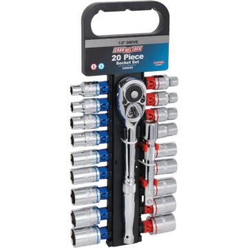 Channellock Standard/Metric 1/2 In. Drive 6-Point Shallow Ratchet & Socket Set (20-Piece)