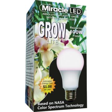 Miracle LED Absolute Daylight 100W Equivalent Red, Blue, & Daylight A19 Medium Base LED Plant Light Bulb