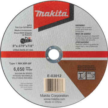 Makita 9" x .079" x 7/8" INOX Thin Cut-Off Wheel, 36 Grit