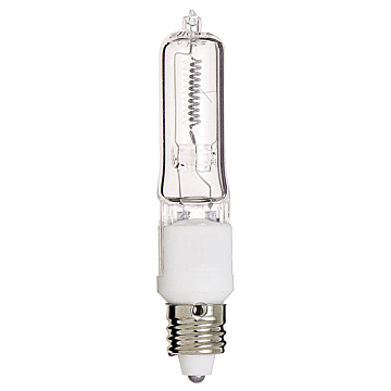 Satco 100 Watt - Halogen - T4 - Clear - 2000 Average rated hours - 1700 Lumens - Mini Candelabra base - 120 Volt - Carded