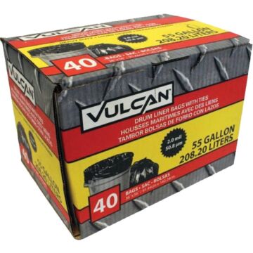 VULCAN FG-03812-10A Drum Liner, 55 gal Capacity, Poly, Black