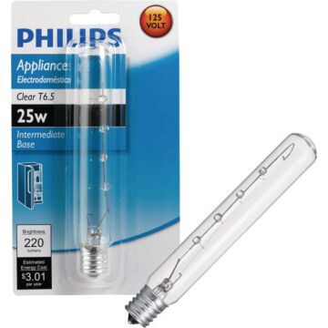 Philips 25W Clear Intermediate T6.5 Incandescent Appliance Light Bulb