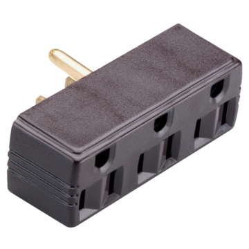 15A/125V Plug-in Adapter, 2 Pole, 3 Wire, Brown