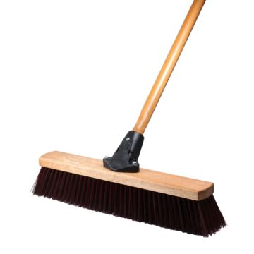 Magnolia Brush 18 in Push Broom, Stiff Coarse Brown Plastic 3 in Bristles with Flex Handle