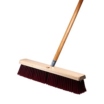 Magnolia Brush 18 in Push Broom, Stiff Coarse Brown Plastic 3 in Bristles with Threaded Handle