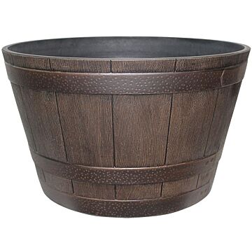 Southern Patio HDR-055433 Planter, 9.1 in H, 15.4 in W, 15.4 in D, Whiskey Barrel Design, Resin, Kentucky Walnut