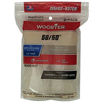 WOOSTER RR305-4 1/2 Paint Roller Cover, 1/2 in Thick Nap, 4-1/2 in L, Lambs Wool/Polyester Cover, Creamy