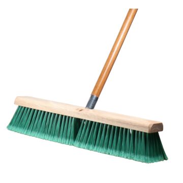 Magnolia Brush 24 in Push Broom, Green Flagged Tip Pet Plastic 3 in Bristles with Threaded Handle