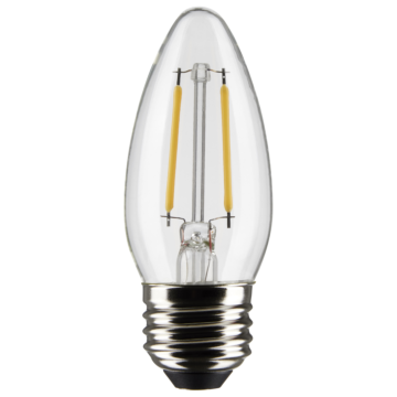 Satco 3 Watt B11 LED Filament - Clear - Medium Base - 2700K - 250 Lumens - 120 Volt - 2-Pack