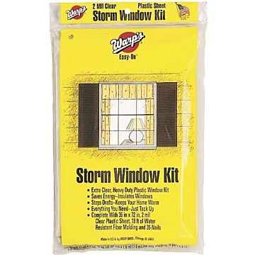 Warp's Easy-On Series EZ-36 Storm Window Kit, 36 in W, 2 mil Thick, 72 in L, Clear