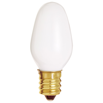 Satco 7 Watt C7 Incandescent - White - 3000 Average rated hours - 28 Lumens - Candelabra base - 120 Volt - 2-Card