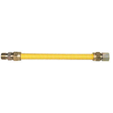 1/2 IN OD, 3/8 IN ID, SS Gas Connector, 1/2 IN MIP x 1/2 IN FIP, 18 IN Length, Antimicrobial Yellow Powder Coated, Bag
