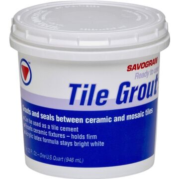 SAVOGRAN 12862 Tile Grout, Paste, Mild Ammonia, Bright White, 1 qt